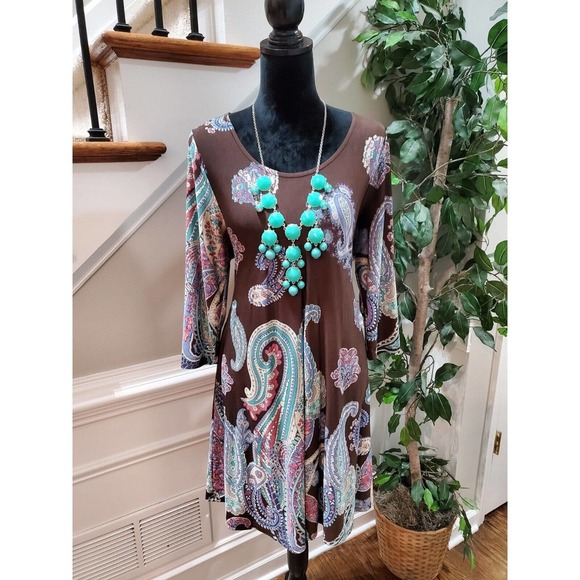 Honeyme Women's Brown Polyester Round Neck Long Sleeve Knee Length Dress Size S - Picture 10 of 10